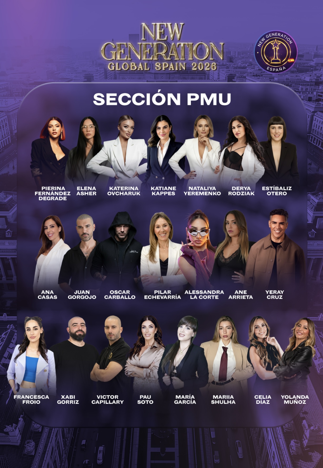 Cartel oficial de la sección PMU de New Generation Global Spain 2026.